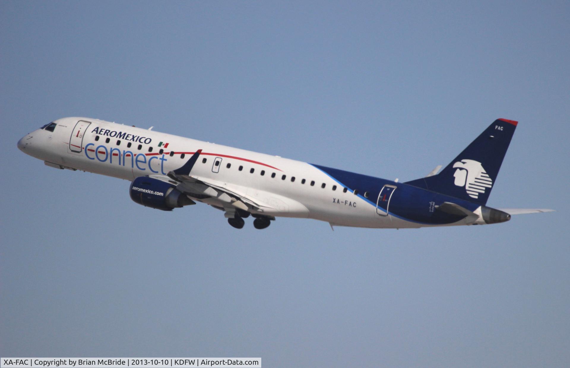 XA-FAC, 2007 Embraer 190AR (ERJ-190-100IGW) C/N 19000234, AeroMexico Connect. Embraer ERJ-190-100IGW 190AR. XA-FAC cn 19000234. Dallas - Fort Worth - International (DFW KDFW). Image © Brian McBride. 10 October 2013