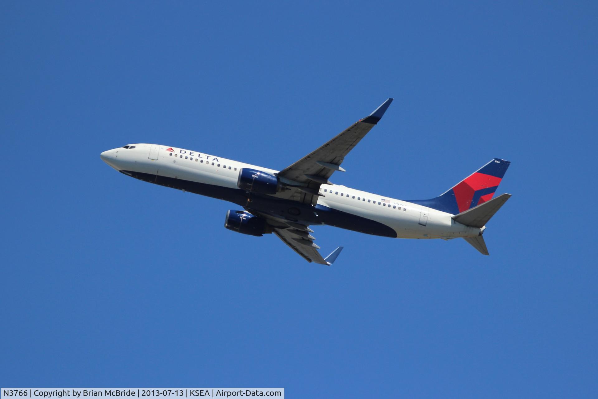 N3766, 2001 Boeing 737-832 C/N 30820, Delta Airlines. 737-832. N3766 cn 30820 1029. Seattle Tacoma - International (SEA KSEA). Image © Brian McBride. 13 July 2013