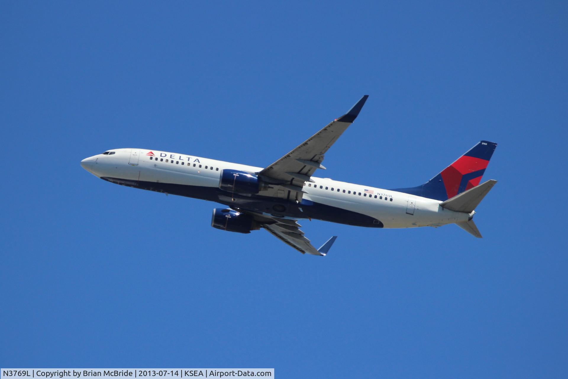 N3769L, 2002 Boeing 737-832 C/N 30822, Delta Airlines. 737-832. N3769L cn 30822 1057. Seattle Tacoma - International (SEA KSEA). Image © Brian McBride. 14 July 2013