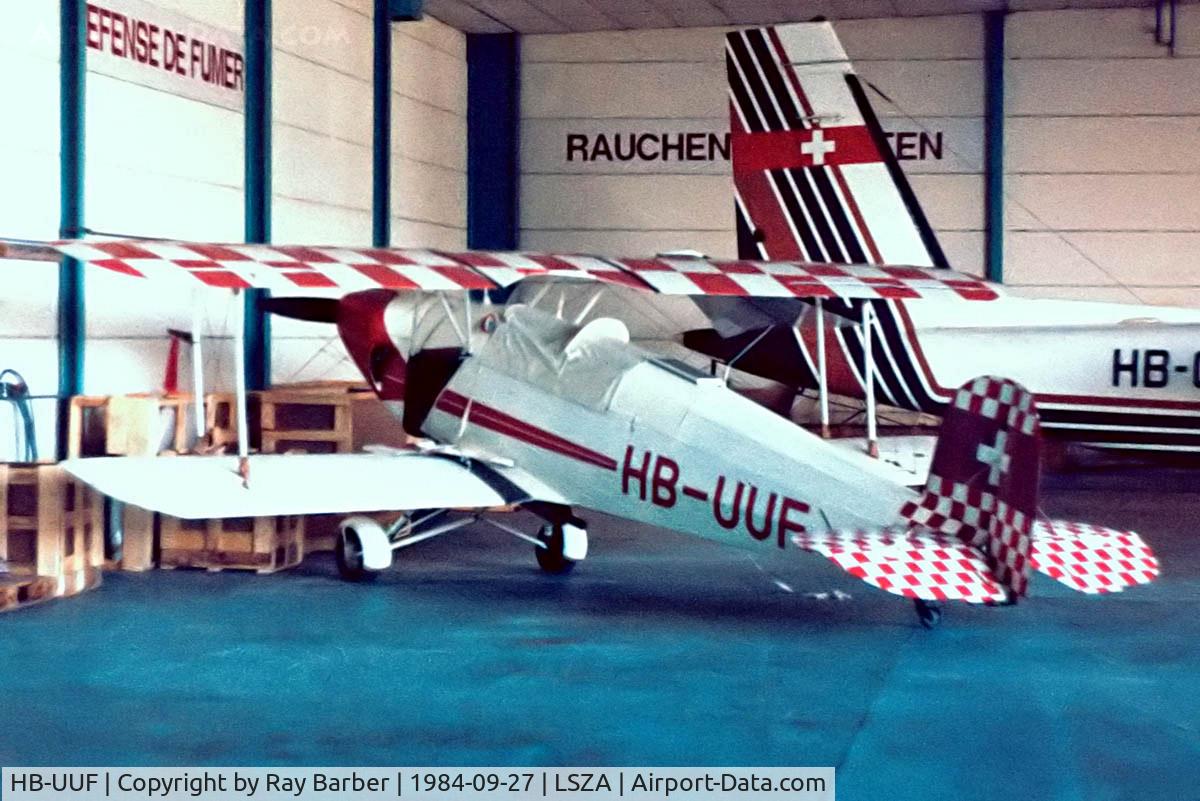 HB-UUF, 1939 Bucker Bu-131B Jungmann C/N 71, Bucker Bu.131B Jungmann [71] Lugano~HB 27/09/1984. Taken from a slide.