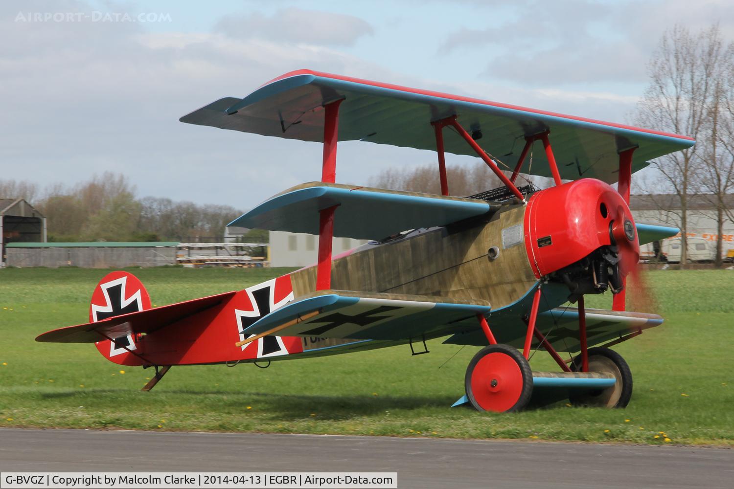 G-BVGZ, 1994 Fokker Dr.1 Triplane Replica C/N PFA 238-12654, Fokker DR1 Triplane (Replica) at The Real Aeroplane Company's Early Bird Fly-In, Breighton Airfield, April 2014.