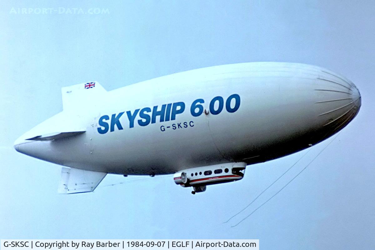 G-SKSC, 1983 Airship Industries Skyship 600 C/N 1215/01, Airship Industries Airship 600 [1215/01] Farnborough~G 07/09/1984. Image taken from a slide.