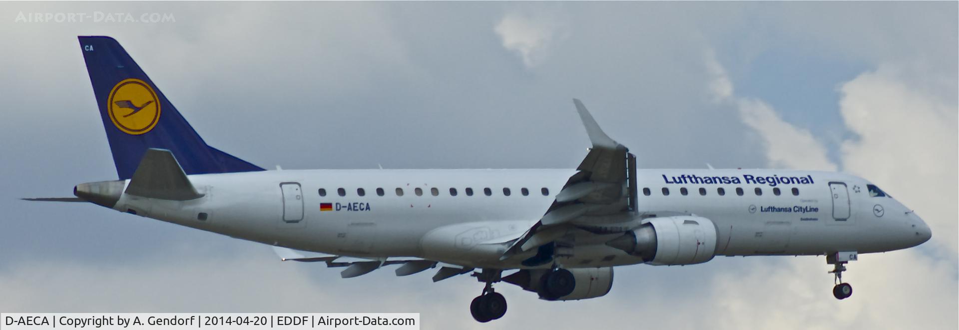 D-AECA, 2009 Embraer 190LR (ERJ-190-100LR) C/N 19000327, Lufthansa Cityline, is here aproaching RWY 07R at Frankfurt Rhein/Main Int'l(EDDF)