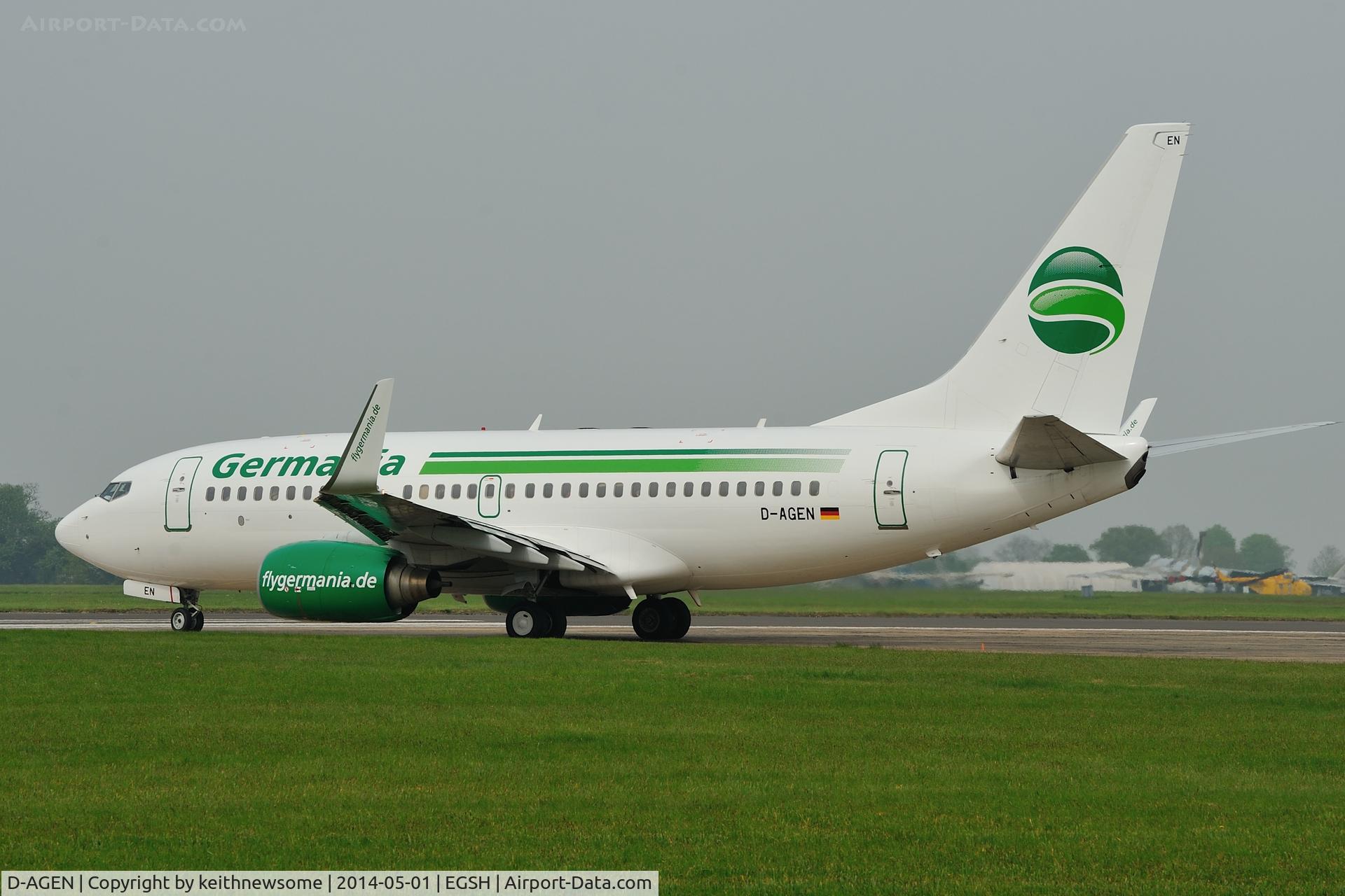D-AGEN, 1998 Boeing 737-75B C/N 28100, Turning to leave from runway 09.