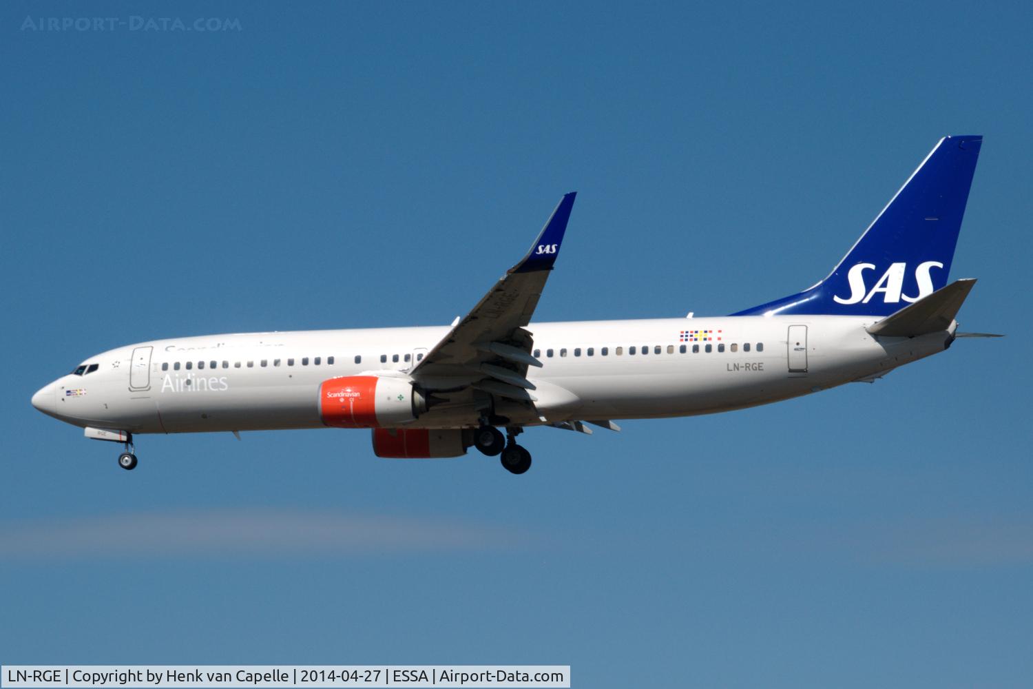 LN-RGE, 2013 Boeing 737-883 C/N 38037, Scandinavian Airlines Boeing 737-800 on final approach to Stockholm Arlanda airport, Sweden