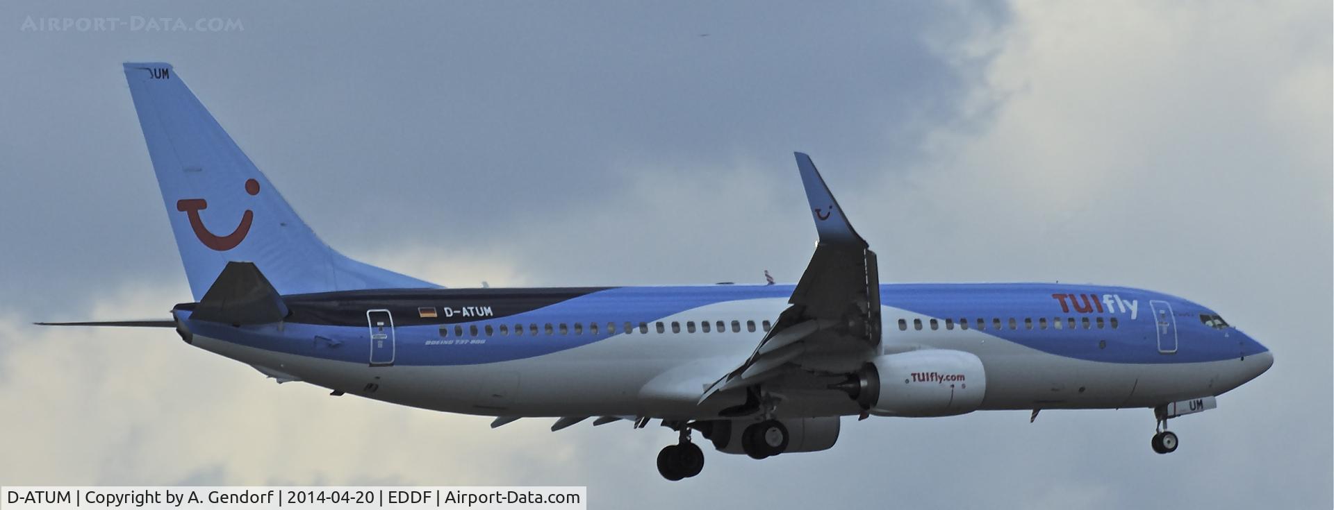 D-ATUM, 2014 Boeing 737-8K5 C/N 37240, TUIfly, is here in the new colouscheme of the TUI-Group, landing at Frankfurt Rhein/Main Int'l(EDDF)