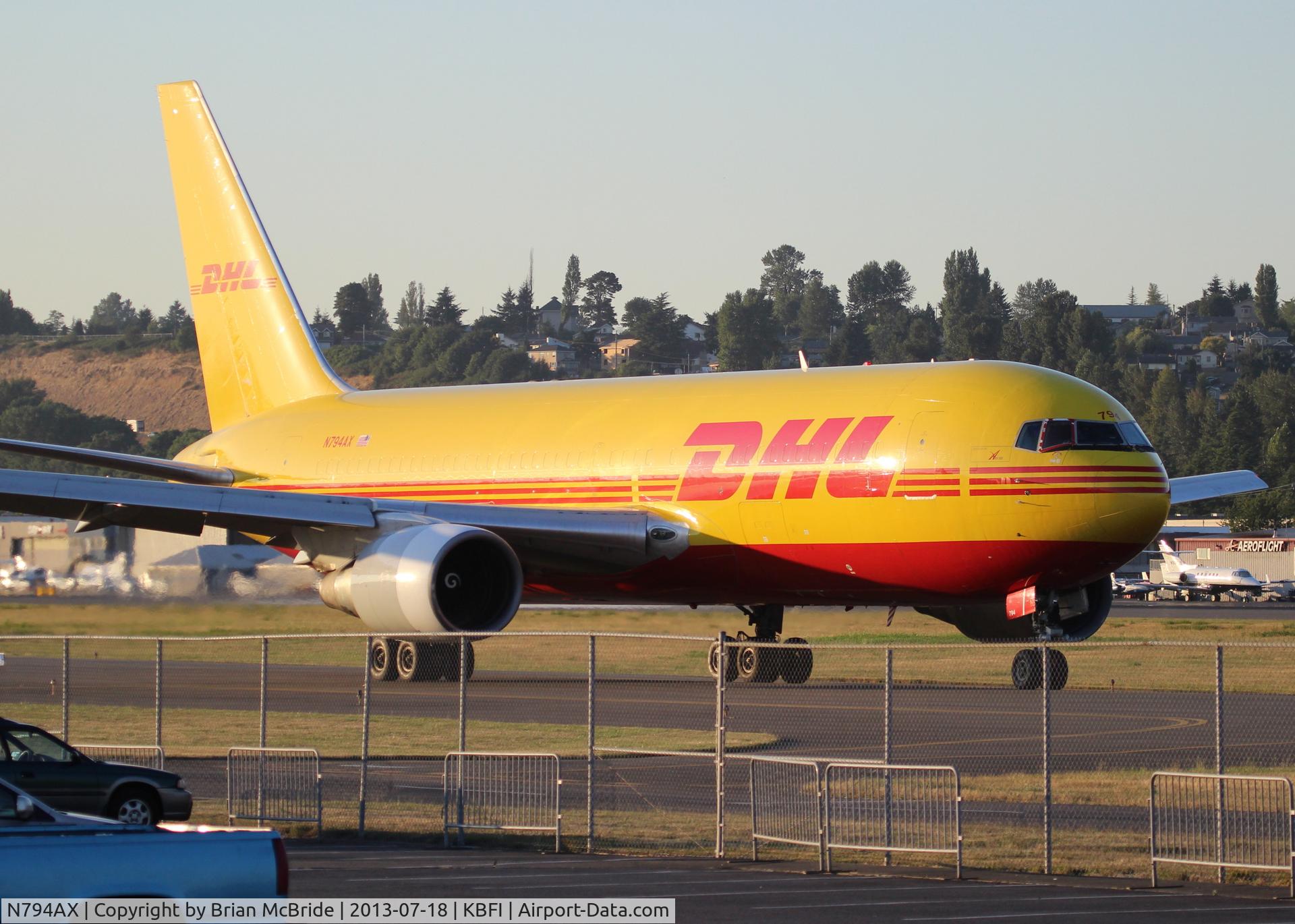 N794AX, 1986 Boeing 767-281 C/N 23144, DHL. 767-281. N794AX cn 23144 115. Previously Airborne Express. Seattle - Boeing Field King County International (BFI KBFI). Image © Brian McBride. 18 July 2013