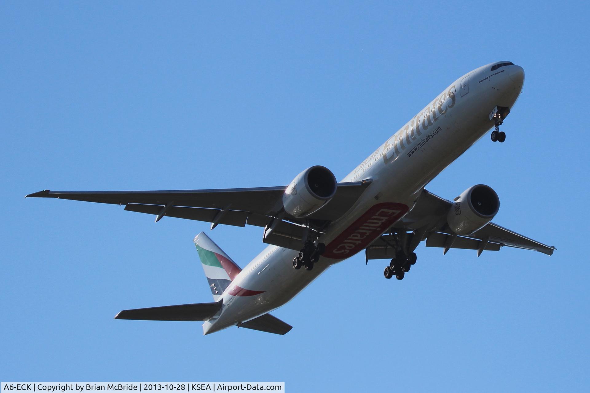 A6-ECK, 2008 Boeing 777-31H/ER C/N 35584, Emirates. 777-31HER. A6-ECK cn 35584 743. Seattle Tacoma - International (SEA KSEA). Image © Brian McBride. 28 October 2013