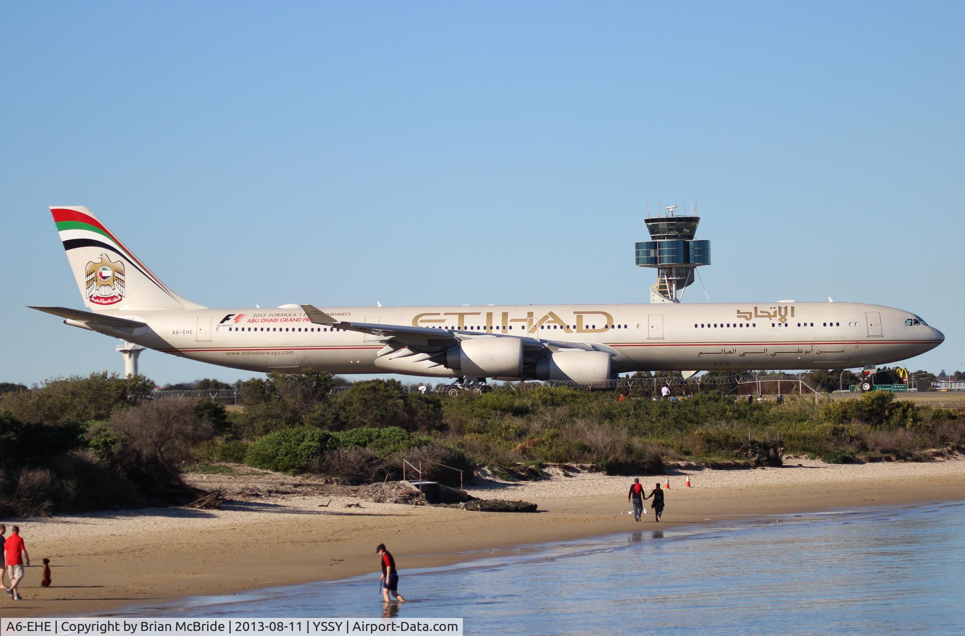 A6-EHE, 2007 Airbus A340-642X C/N 829, Etihad Airways. A340-642X. A6-EHE cn 829. Sydney - Kingsford Smith International (Mascot) (SYD YSSY). Image © Brian McBride. 11 August 2013