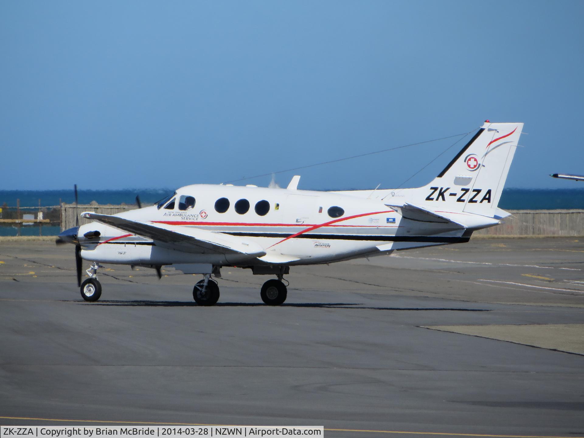 ZK-ZZA, 1995 Beech C90A King Air C/N LJ-1407, Skyline Aviation Limited. Beech C90A King Air. ZK-ZZA cn LJ-1407. New Zealand Air Ambulance Service. Wellington - International (WLG NZWN). Image © Brian McBride. 28 March 2014