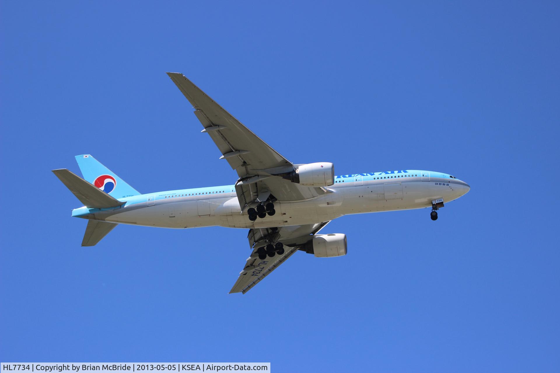 HL7734, 2008 Boeing 777-2B5/ER C/N 34207, Korean Air. 777-2B5ER. HL7734 cn 34207 528. Seattle Tacoma - International (SEA KSEA). Image © Brian McBride. 05 May 2013