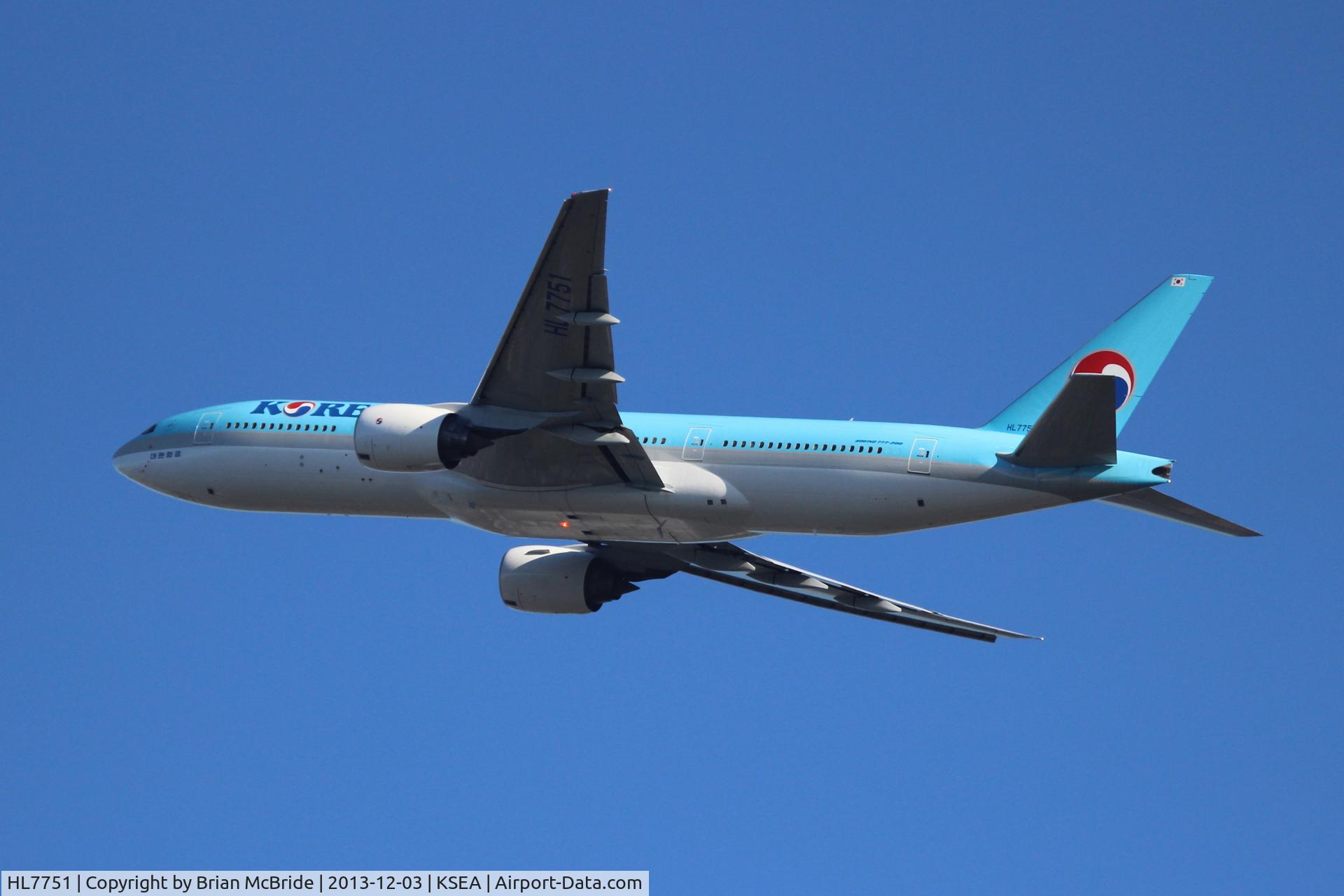 HL7751, 2007 Boeing 777-2B5/ER C/N 34210, Korean Air. 777-2B5ER. HL7751 cn 34210 657. Seattle Tacoma - International (SEA KSEA). Image © Brian McBride. 03 December 2013