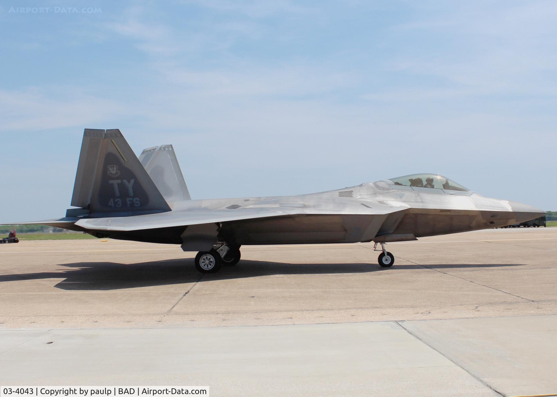 03-4043, 2003 Lockheed Martin F/A-22A Raptor C/N 4043, At Barksdale Air Force Base.