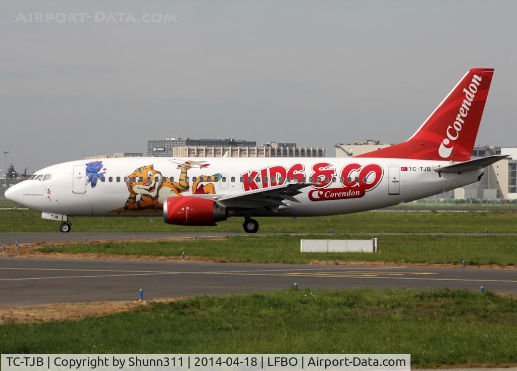 TC-TJB, 1997 Boeing 737-3Q8 C/N 27633/2878, Taxiing holding point rwy 32R for departure - Kids & Co c/s (left side)