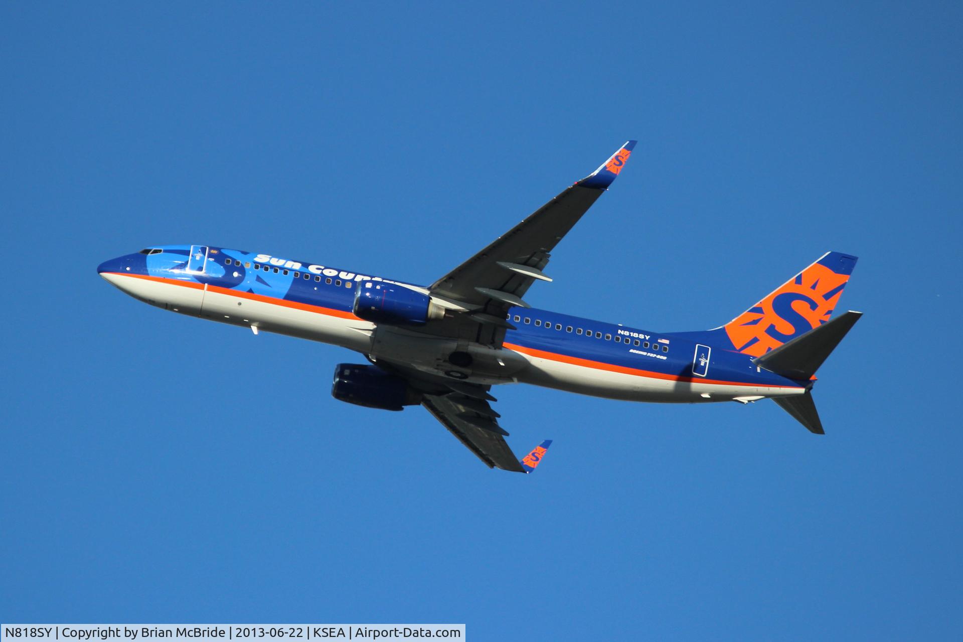 N818SY, 2007 Boeing 737-8BK C/N 29646, Sun Country Airlines. 737-8BK. N818SY 29646 2282. Seattle Tacoma - International (SEA KSEA). Image © Brian McBride. 22 June 2013