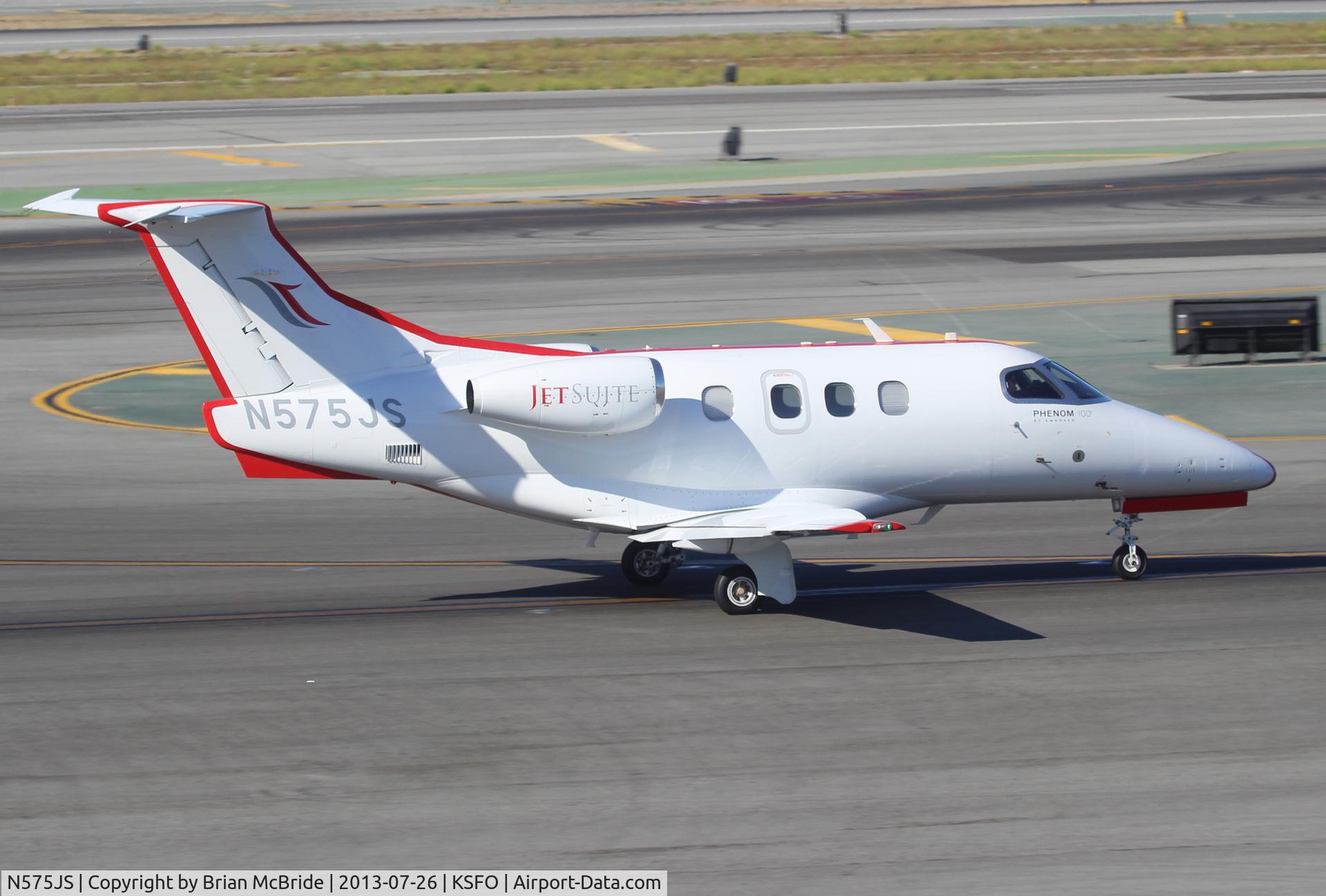 N575JS, 2009 Embraer EMB-500 Phenom 100 C/N 50000051, JetSuite. Embraer EMB-500 Phenom 100. N575JS cn 50000051. San Francisco - International (SFO KSFO). Image © Brian McBride. 26 July 2013