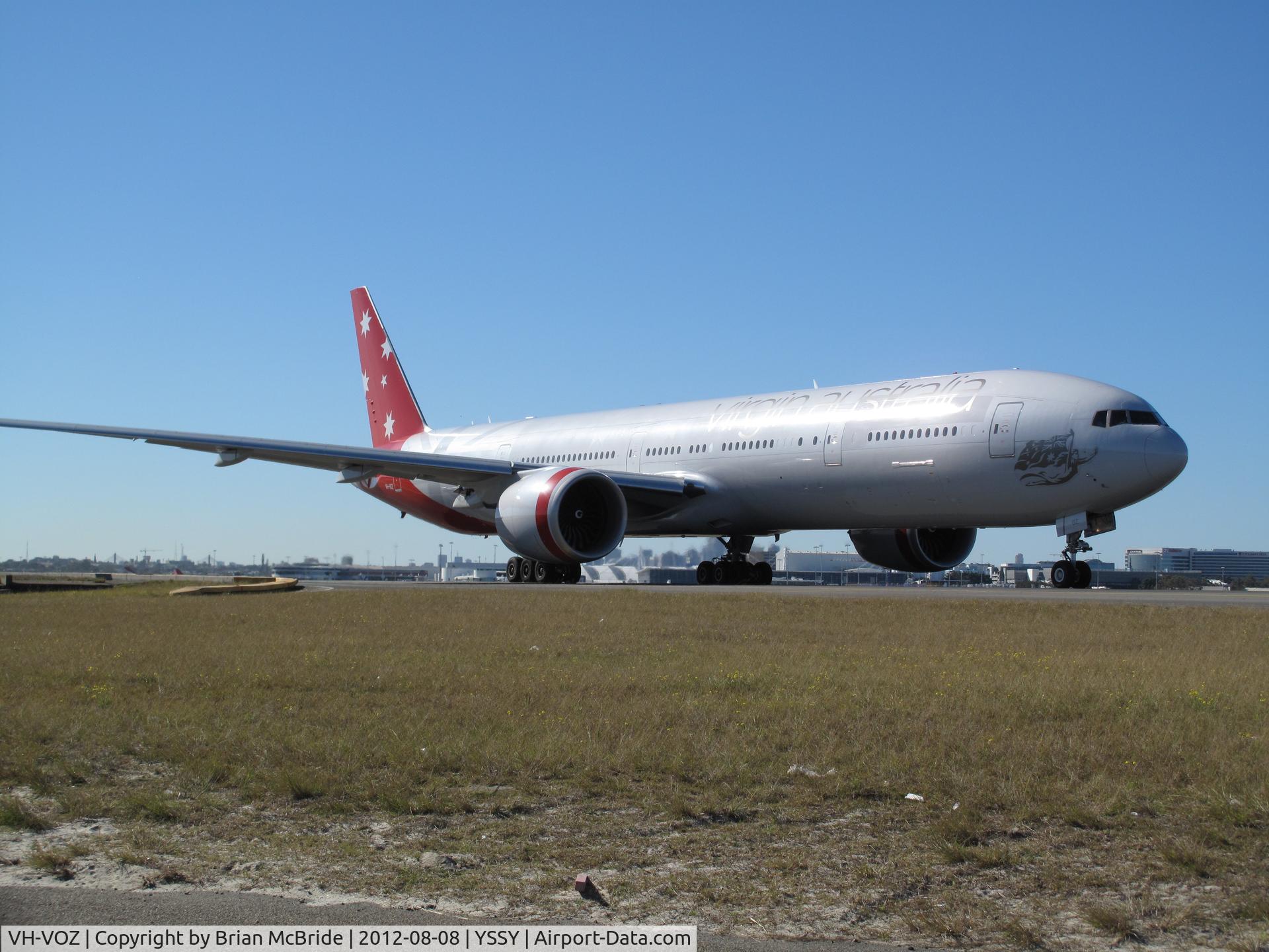 VH-VOZ, 2008 Boeing 777-3ZG/ER C/N 35302, Virgin Australia Airlines. 777-3ZGER. VH-VOZ cn 35302 745. Sydney - Kingsford Smith International (Mascot) (SYD YSSY). Image © Brian McBride. 08 August 2012