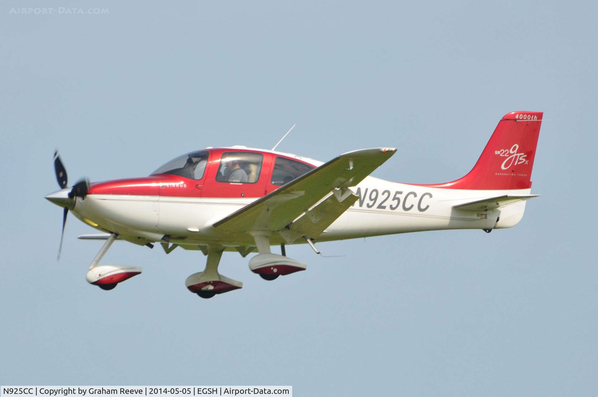 N925CC, 2008 Cirrus SR22 G3 GTSX Perspective C/N 2992, About to touch down at Norwich.