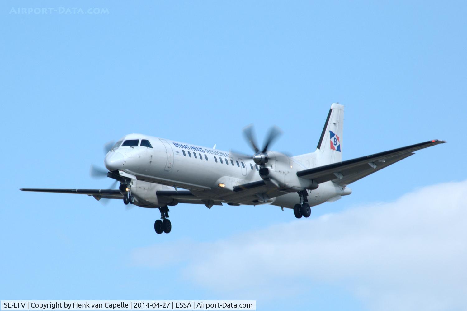 SE-LTV, 1999 Saab 2000 C/N 2000-063, Saab 2000 of Braathens Regional on final approach to Stockholm Arlanda airport, Sweden