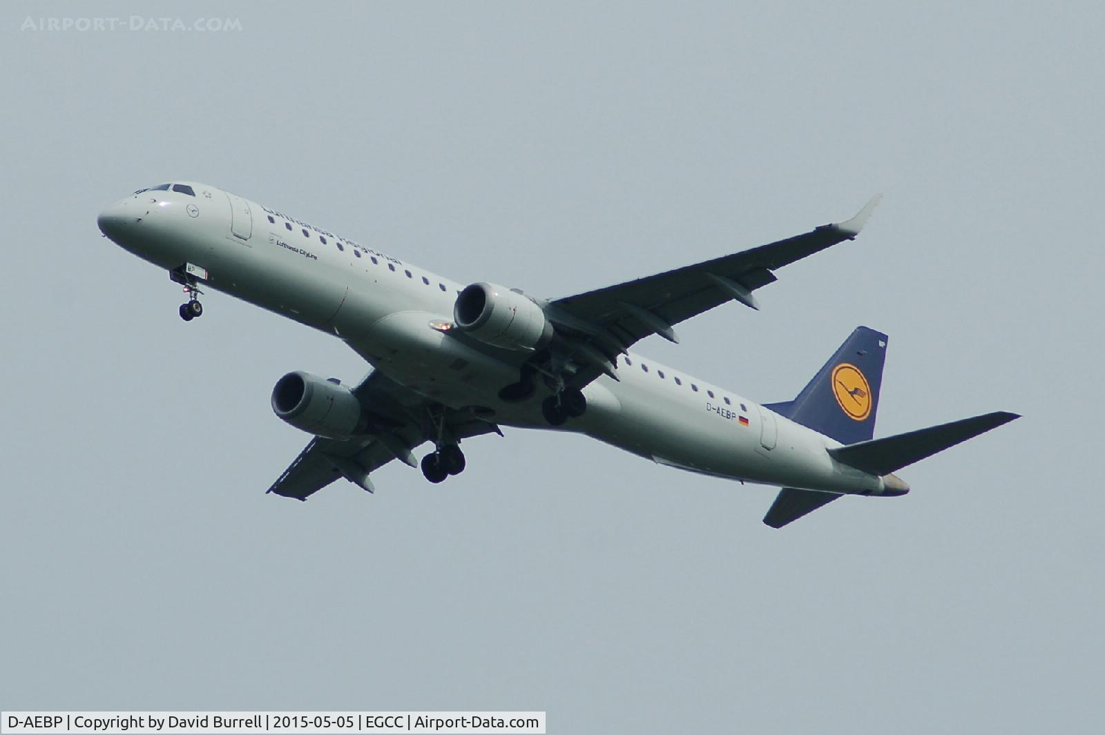 D-AEBP, 2012 Embraer 195LR (ERJ-190-200LR) C/N 19000553, Lufthansa Regional Embraer ERJ-195LR (ERJ-190-200 LR) on approach to Manchester Airport.