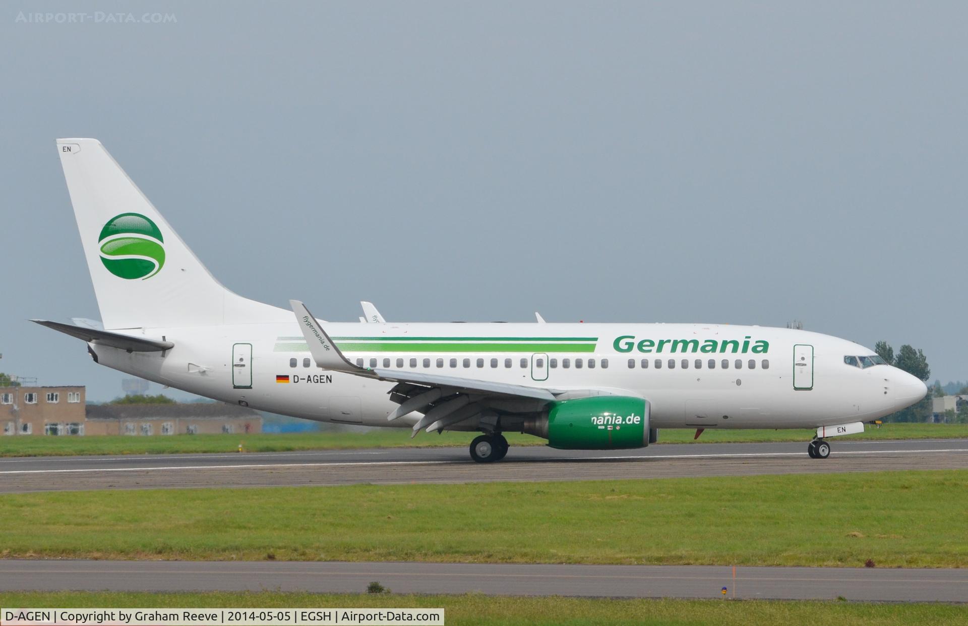 D-AGEN, 1998 Boeing 737-75B C/N 28100, Just landed.