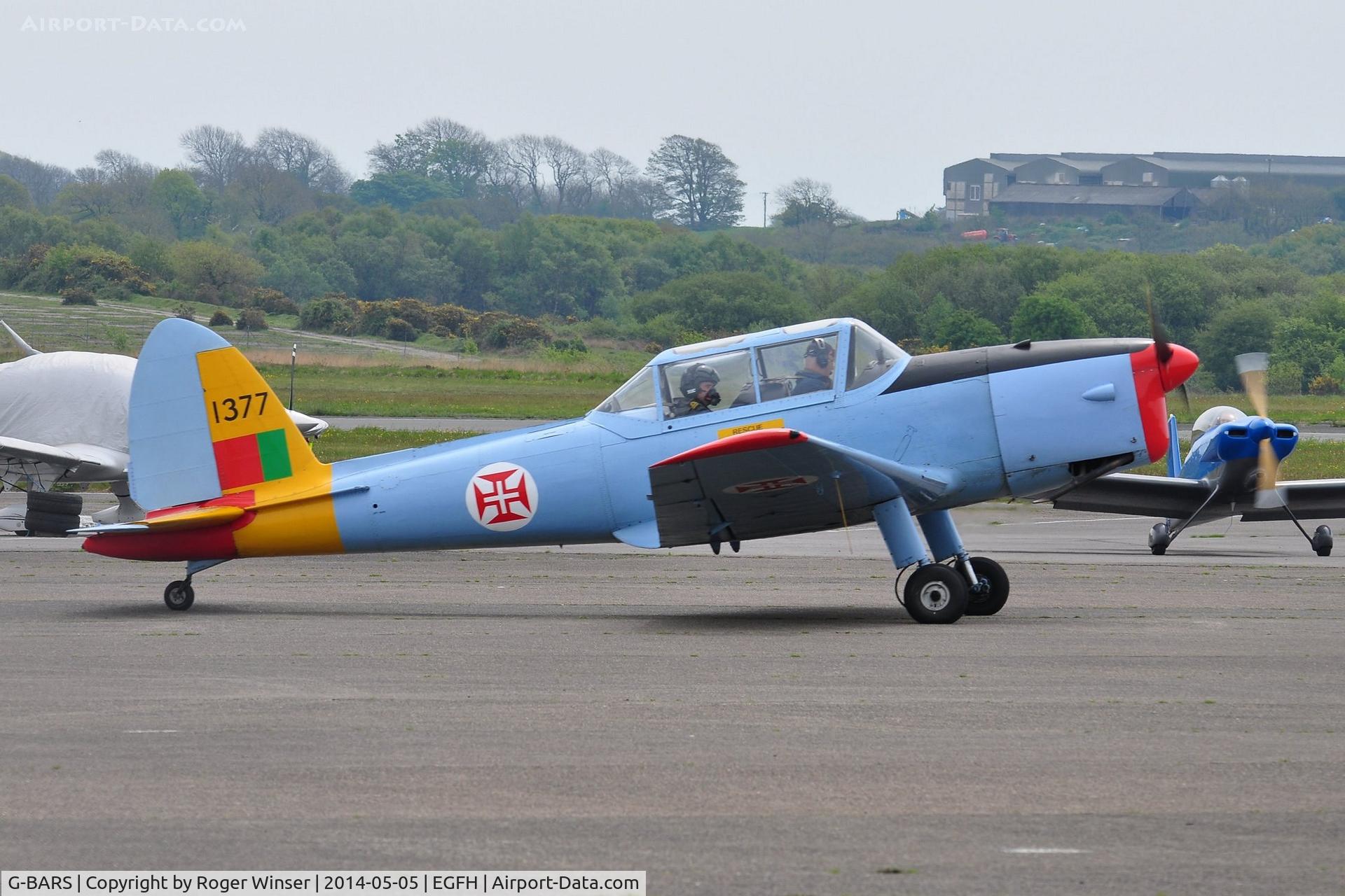 G-BARS, 1952 De Havilland DHC-1 Chipmunk T.10 C/N C1/0557, Visiting Chipmunk. The aircraft served in the RAF as WK520. Painted to represent a Chipmunk in the Portuguese Air Force with the s/n 1377.