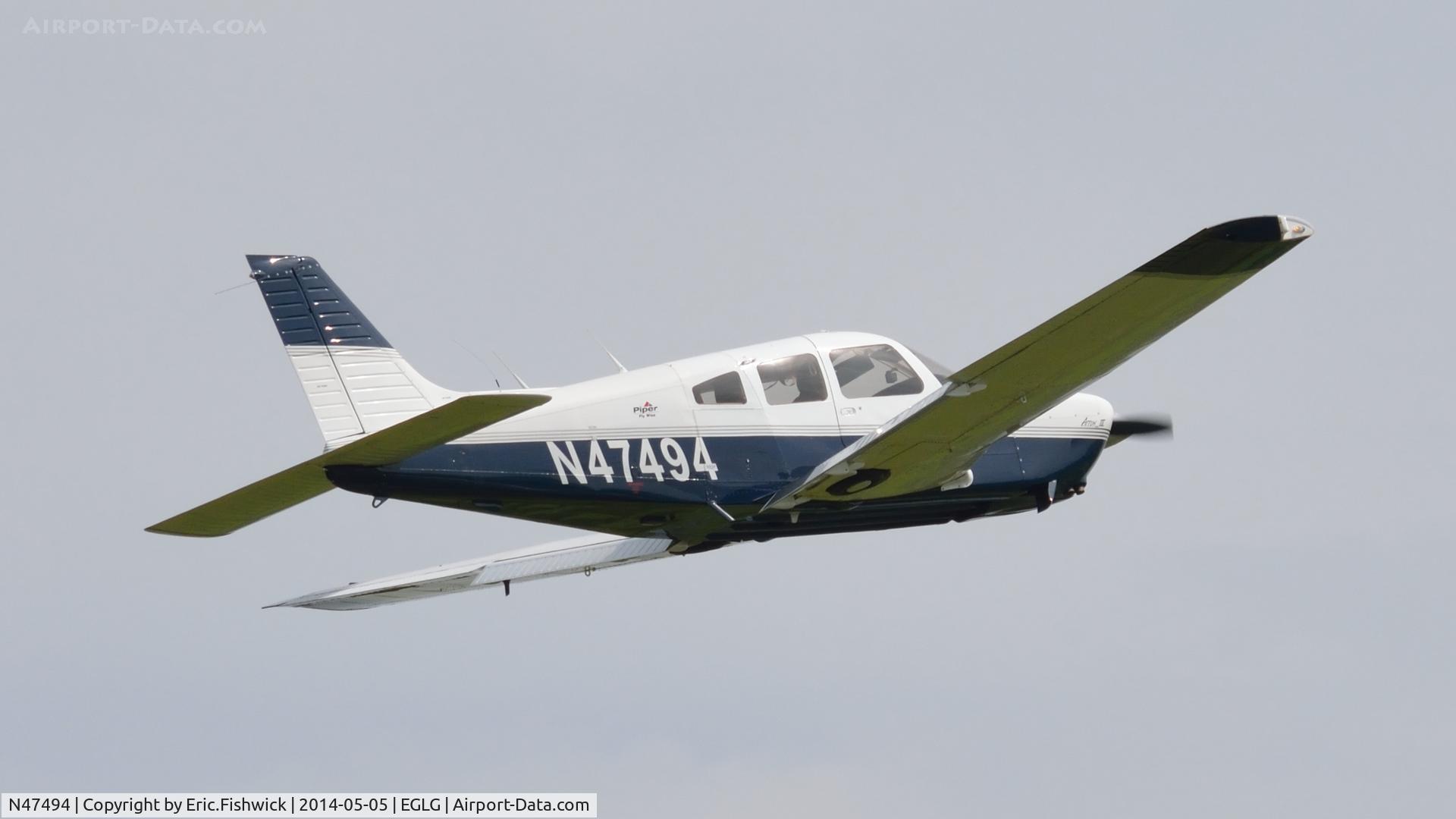N47494, Piper PA-28R-201 Cherokee Arrow III C/N 28R-7737166, 42. N47494 departing Panshanger Airfield.