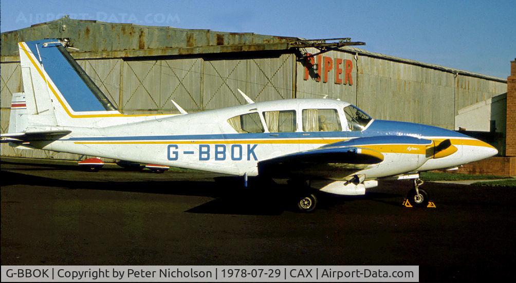 G-BBOK, 1973 Piper PA-E23-250 Aztec C/N 27-7305200, PA-23-250 Aztec of Clyde Forster Limited as seen at Carlisle in the Summer of 1978.