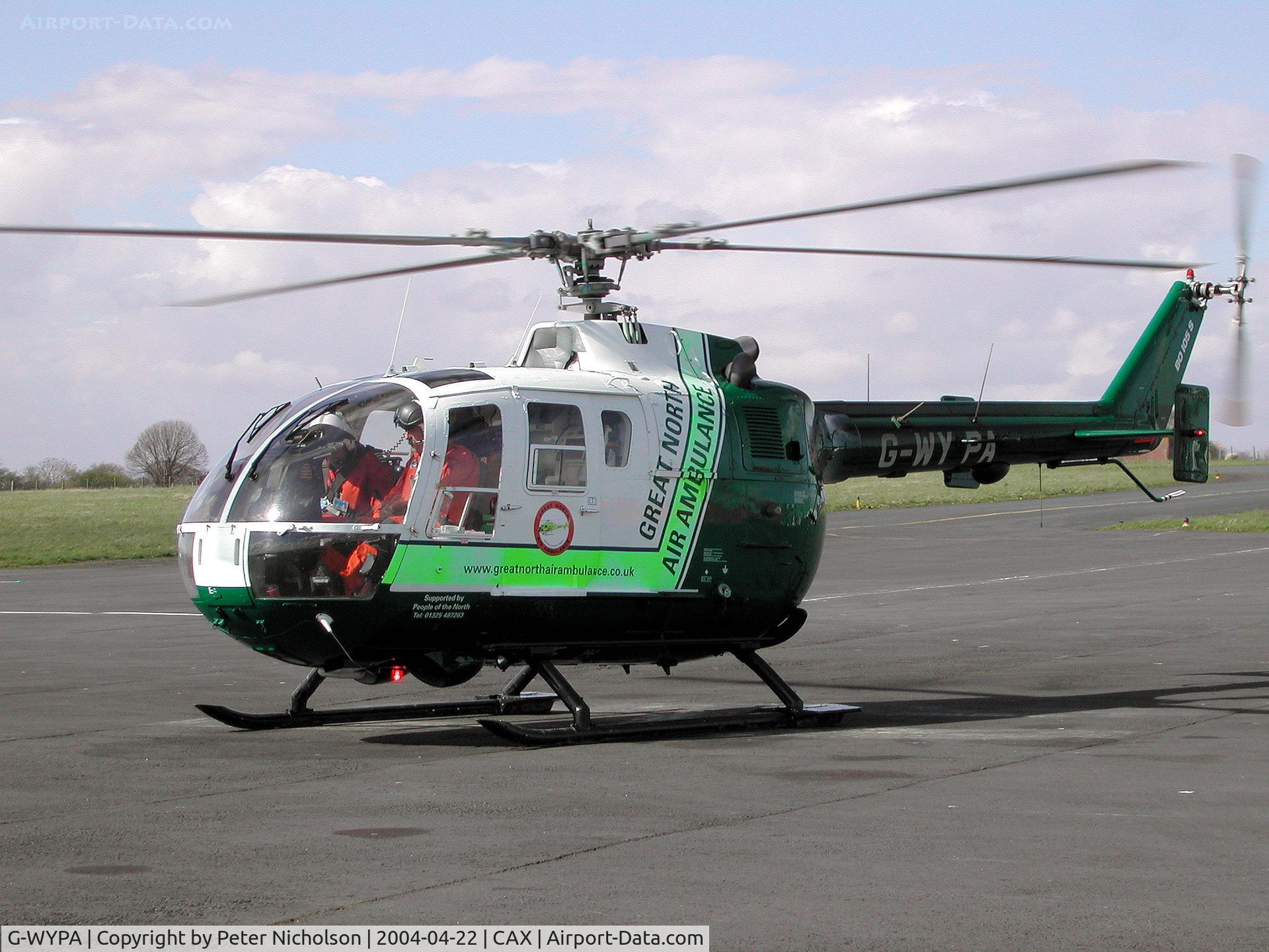 G-WYPA, 1989 MBB Bo.105DBS-4 C/N S.815, Great North Air Ambulance MBB Bo-105 as seen at Carlisle in April 2004.