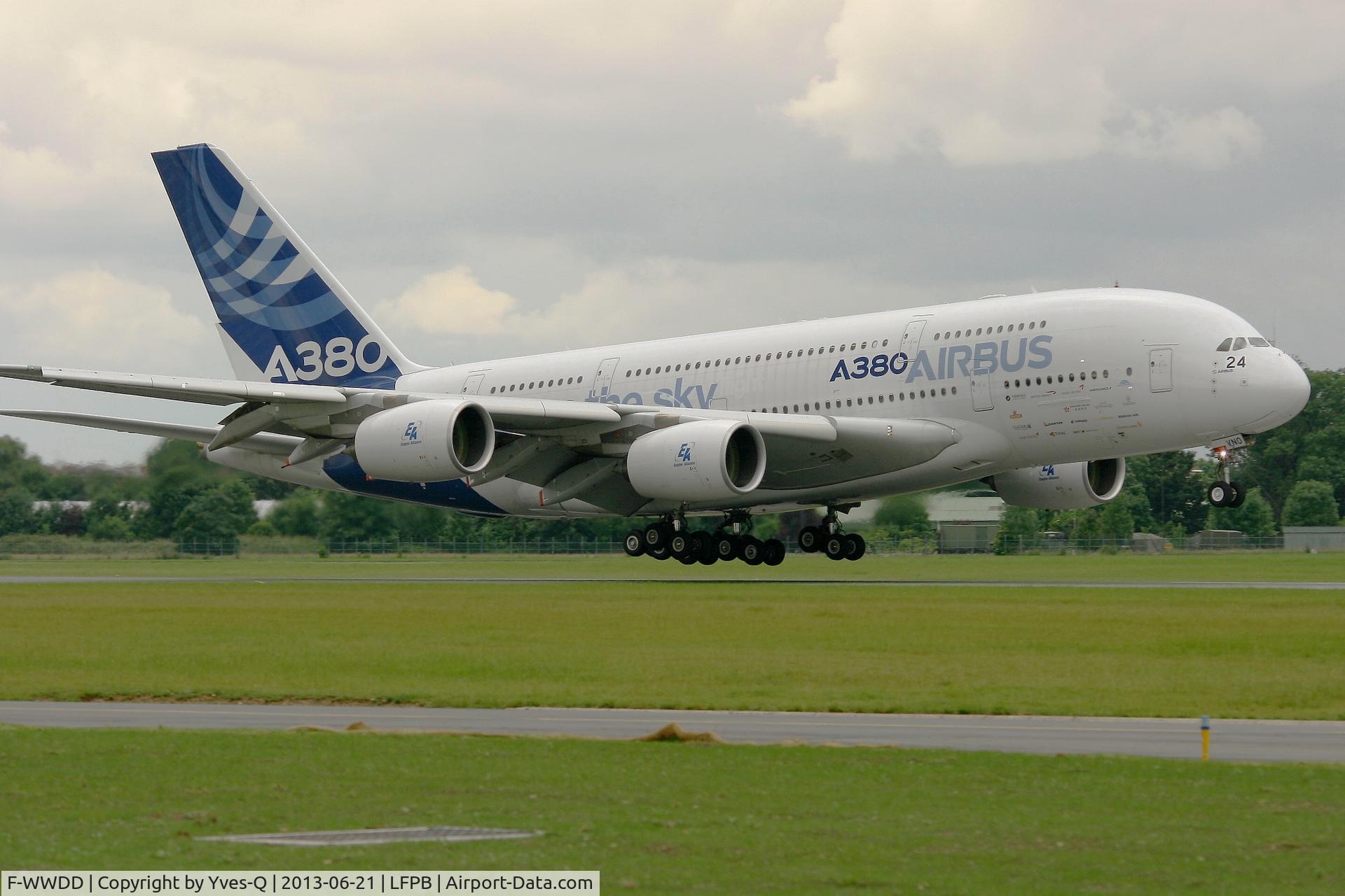 F-WWDD, 2005 Airbus A380-861 C/N 004, Airbus A380-861, Landing rwy 03 after solo display, Paris-Le Bourget Air Show 2013