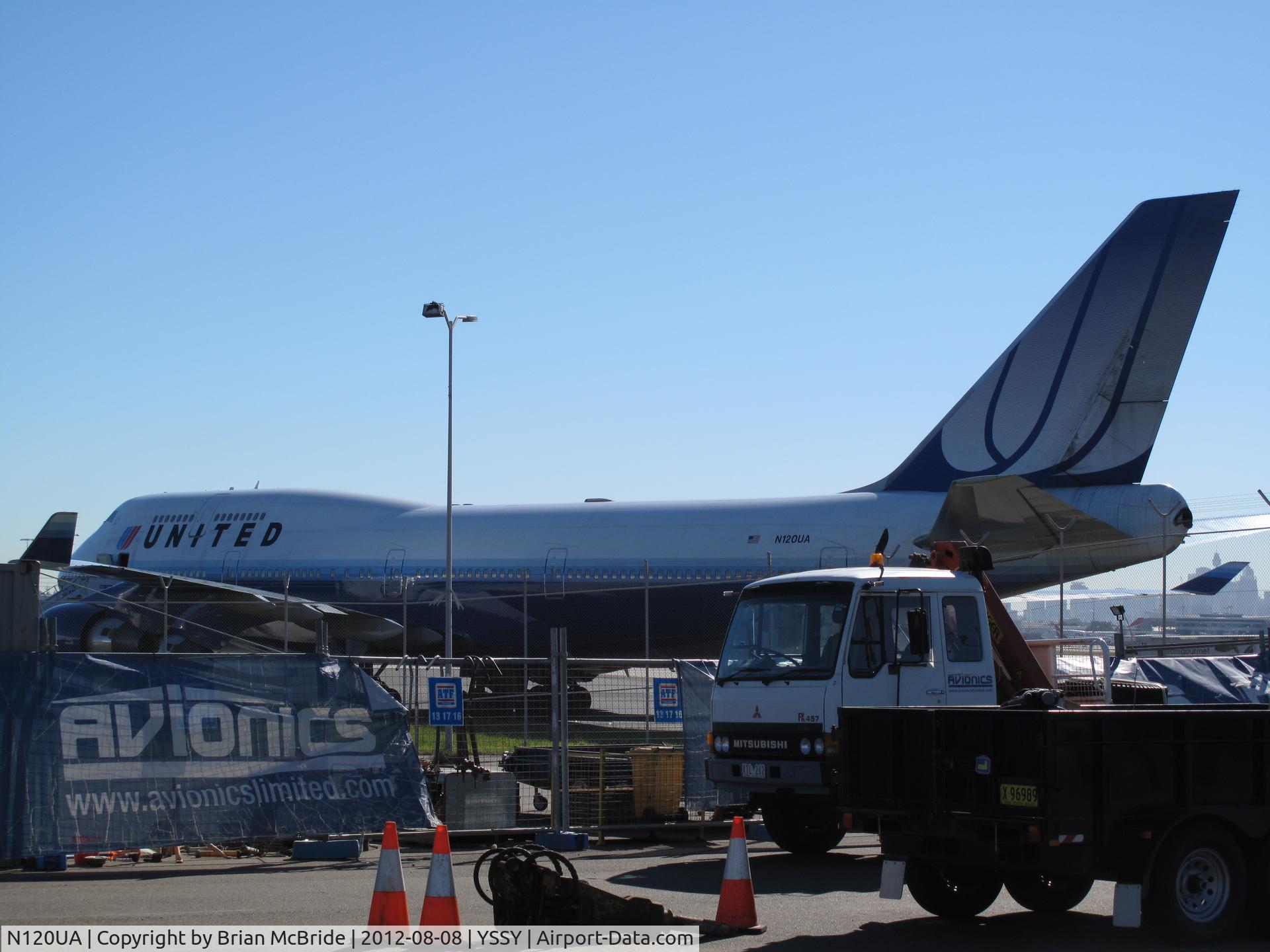 N120UA, 1999 Boeing 747-422 C/N 29166, United Airlines. 747-422. N120UA cn 29166 1209. Resting at the remotes. Sydney - Kingsford Smith International (Mascot) (SYD YSSY). Image © Brian McBride. 08 August 2012