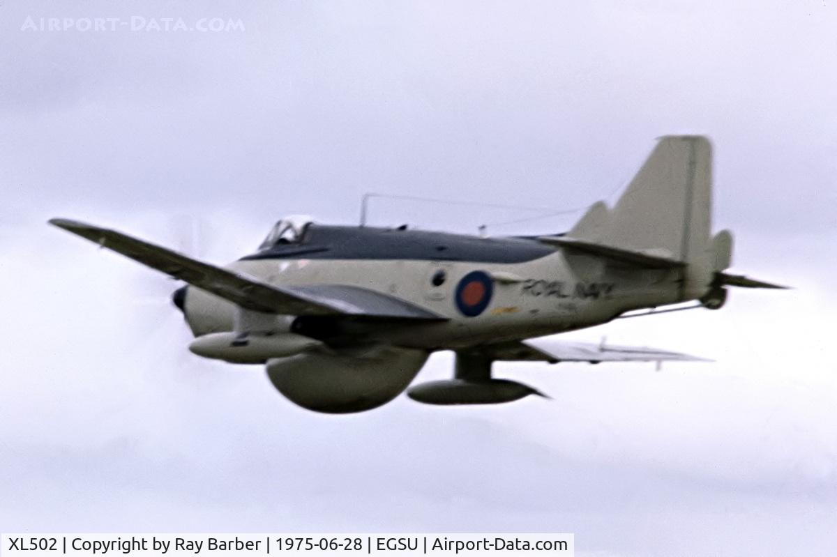 XL502, 1961 Fairey Gannet AEW.3 C/N F9461, Fairey Gannet AEW.3 [F9461] (Royal Navy) Duxford~G 28/06/1975. Taken from a slide.
