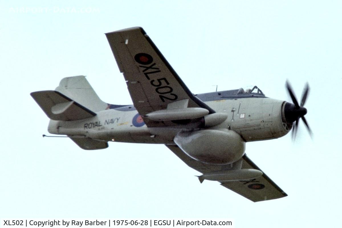 XL502, 1961 Fairey Gannet AEW.3 C/N F9461, Fairey Gannet AEW.3 [F9461] (Royal Navy) Duxford~G 28/06/1975. Taken from a slide.