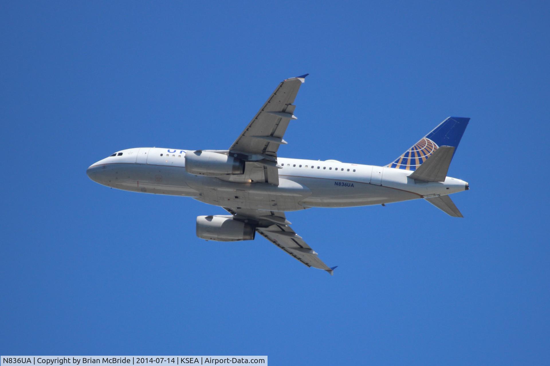N836UA, 2001 Airbus A319-131 C/N 1460, United Airlines. A319-131. N836UA 4036 cn 1460. Seattle Tacoma - International (SEA KSEA). Image © Brian McBride. 14 July 2014