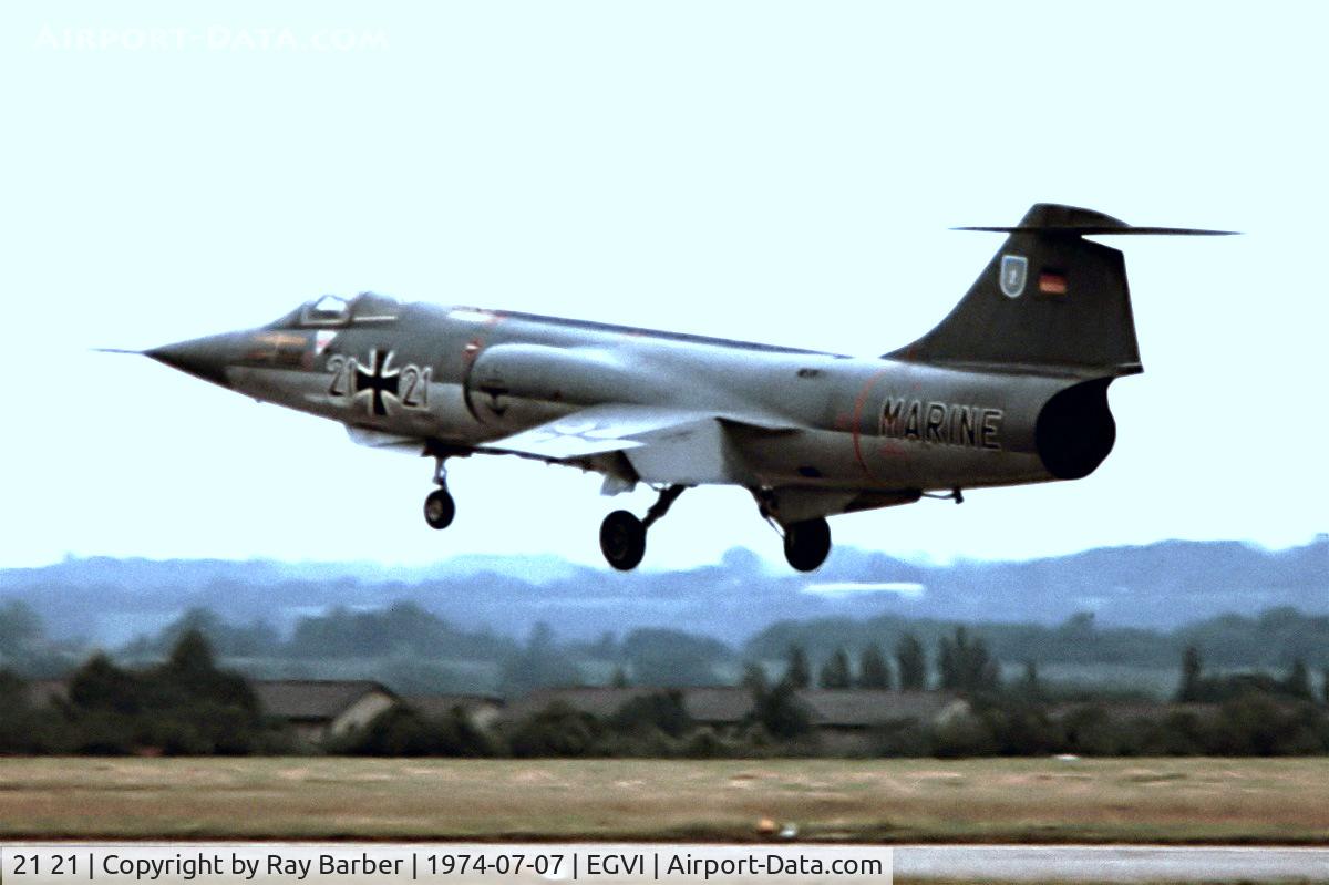 21 21, Lockheed RF-104G Starfighter C/N 683-6676, Lockheed F-104G Starfighter [683-6676] (German Navy) RAF Greenham Common~G 07/07/1974. Taken from a slide.