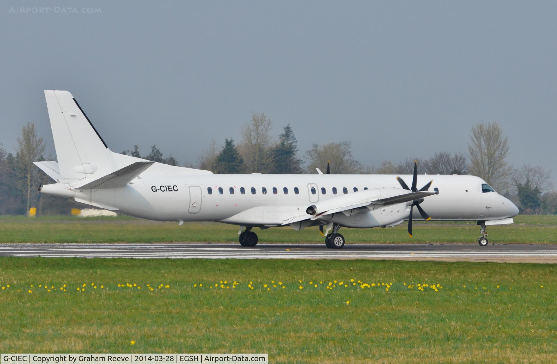 G-CIEC, 1996 Saab 2000 C/N 2000-037, About to depart.