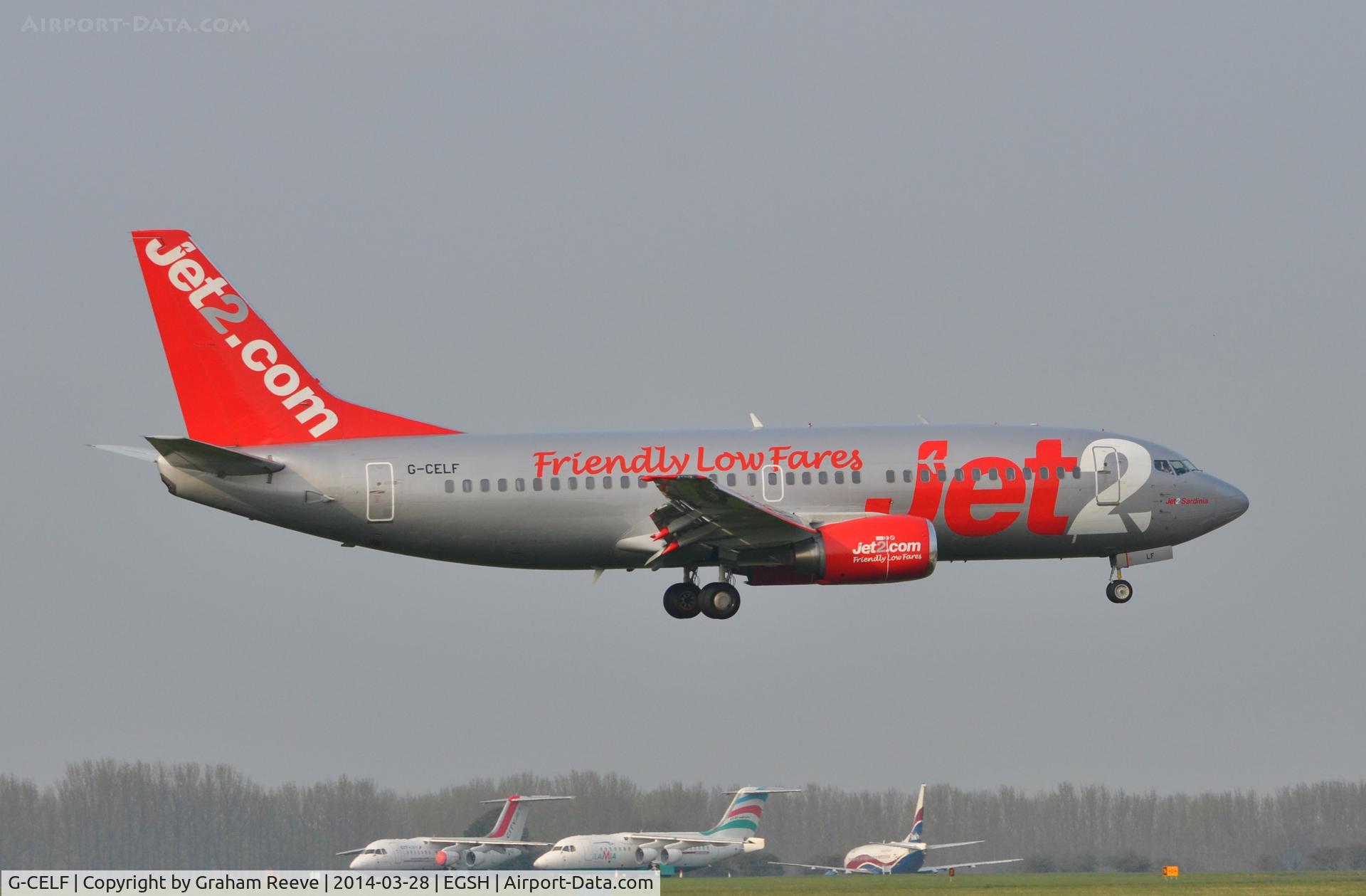 G-CELF, 1988 Boeing 737-377 C/N 24302, About to land.