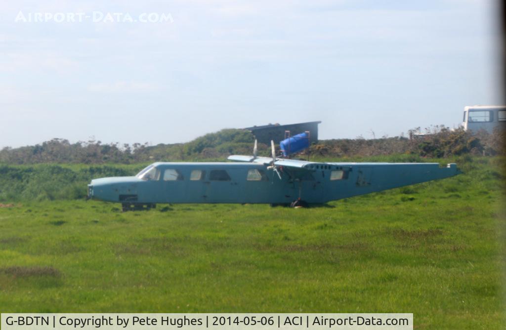 G-BDTN, 1976 Britten-Norman BN-2A Mk.III-2 Trislander C/N 1026, Trislander G-BDTN in the fire training area at Alderney from sistership G-BDTO on landing