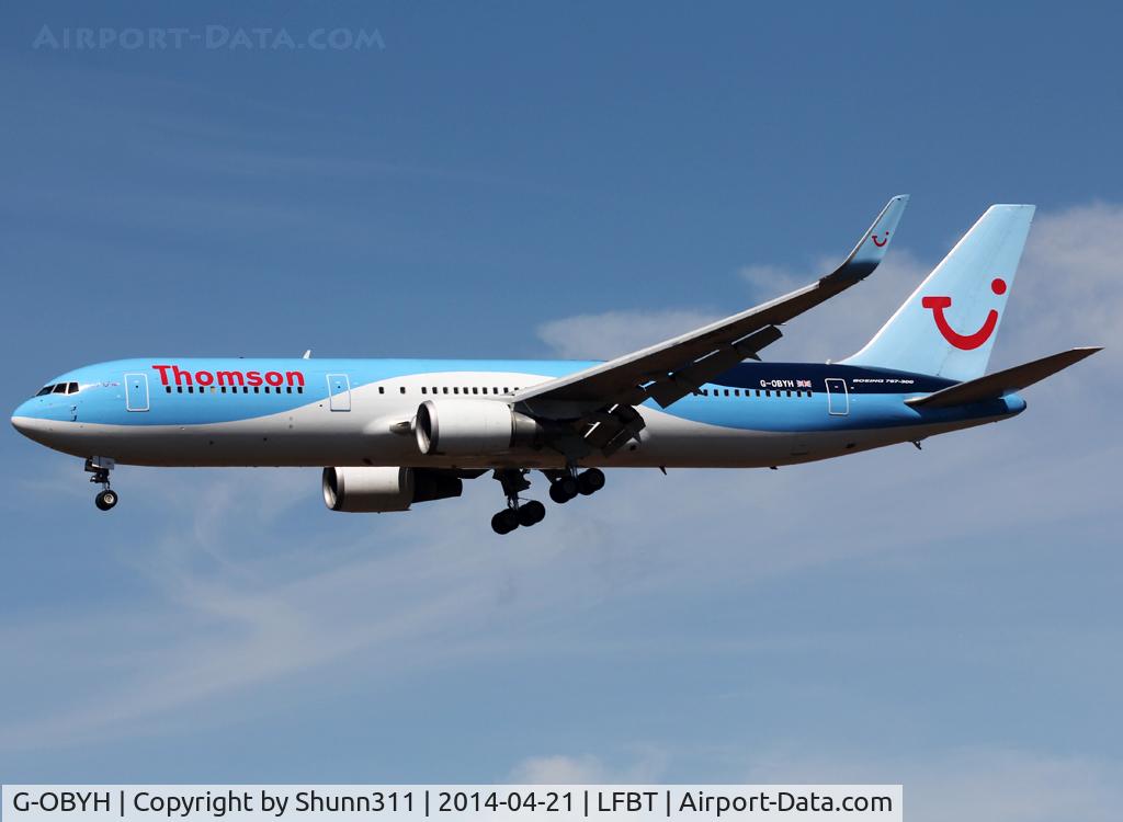 G-OBYH, 1999 Boeing 767-304/ER C/N 28883, Landing rwy 20 in new c/s