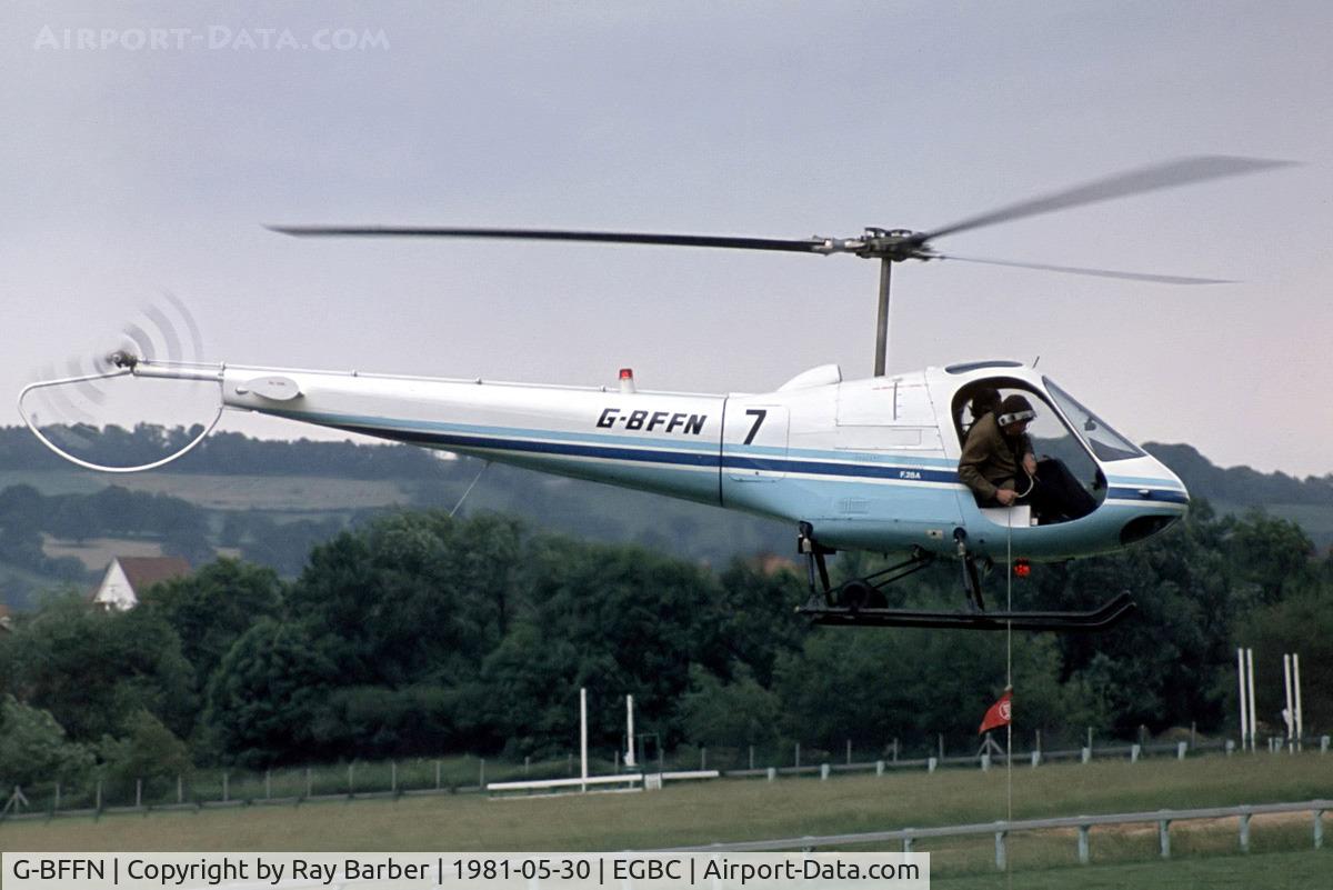 G-BFFN, 1973 Enstrom F-28A-UK C/N 141, Enstrom F28A [141] Cheltenham Racecourse~G 30/05/1981. Taken from a slide.