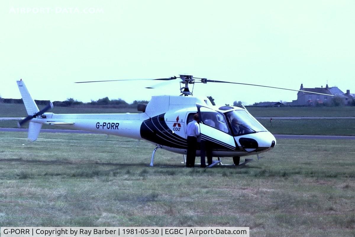 G-PORR, 1980 Aerospatiale AS-350B Ecureuil C/N 1395, Aerospatiale AS350BA Ecureuil [1395] Cheltenham Racecourse~G 30/05/1981. Taken from a slide.