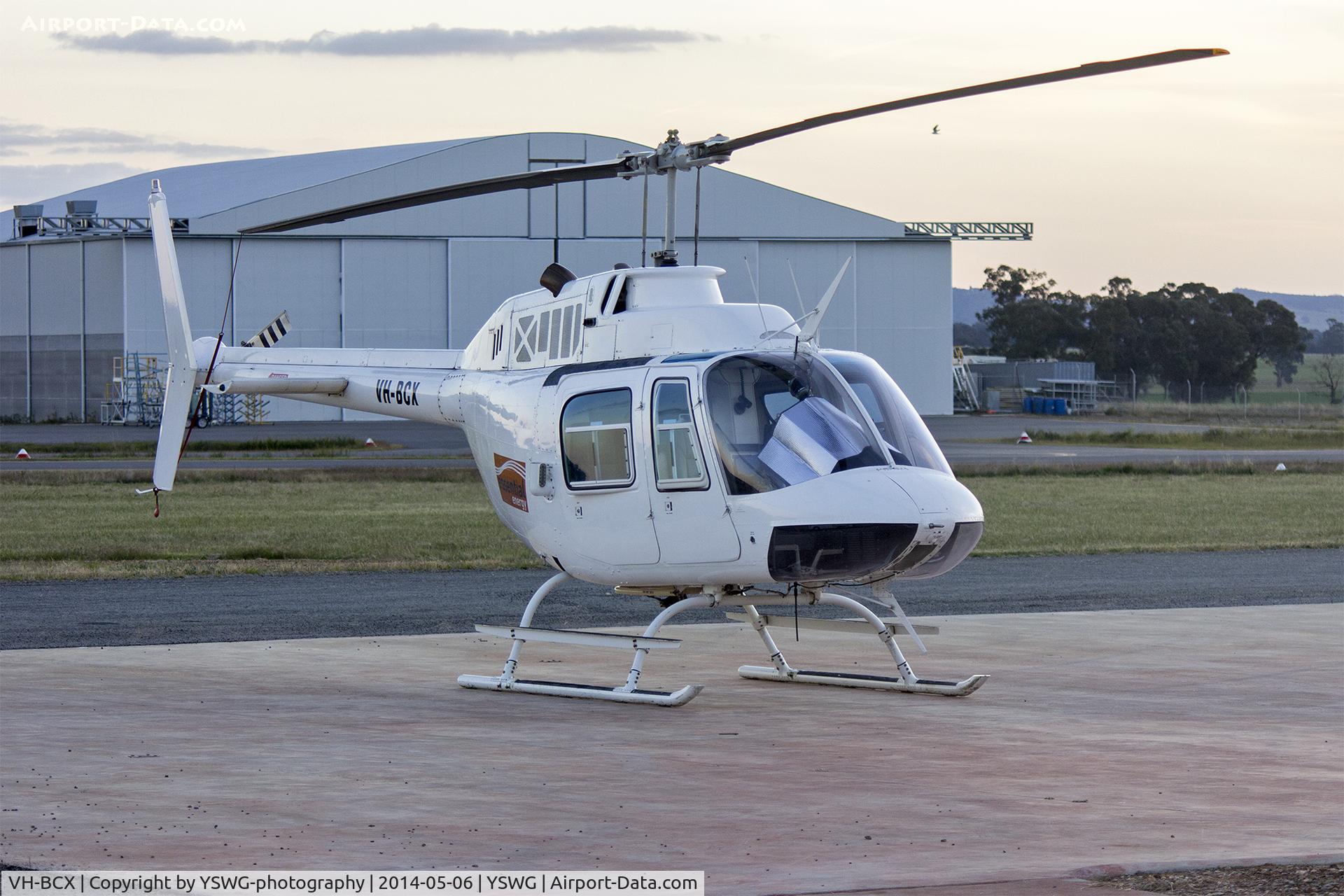 VH-BCX, 1968 Agusta AB-206B JetRanger II C/N 8012, Reid Heliwork (VH-BCX) Agusta AB-206B JetRanger II at Wagga Wagga Airport.