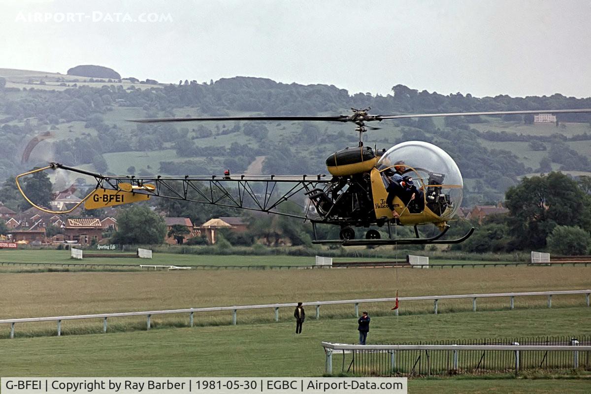 G-BFEI, 1965 Westland AB-47G-3B-1 C/N WAN-6, G-BFEI   Westland-Bell 47G-3B1 [WA.315] (Trent Helicopters) Cheltenham Racecourse~G 30/05/1981. Taken from a slide.