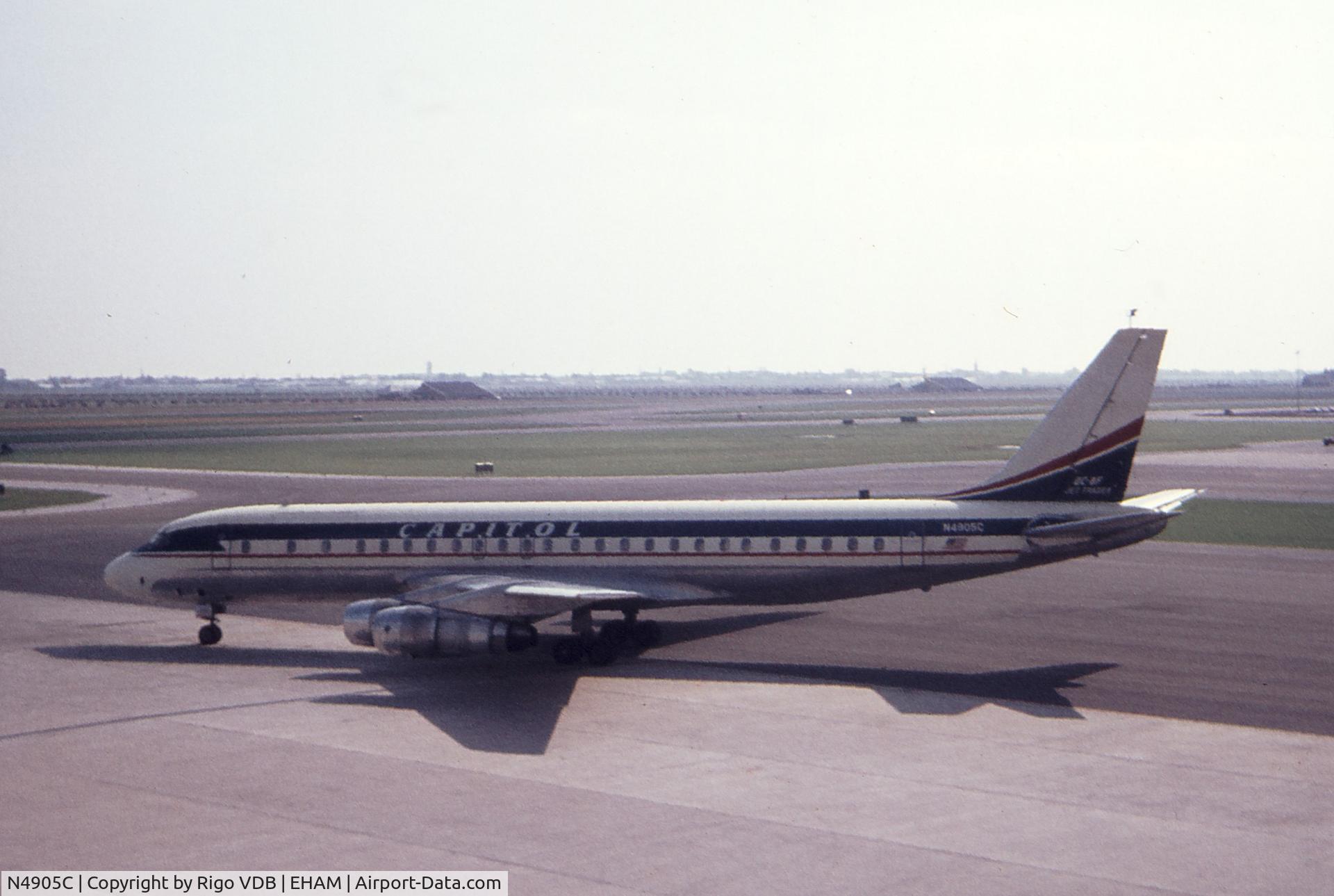 N4905C, 1965 Douglas DC-8-55JT C/N 45805, Schiphol,early seventies.