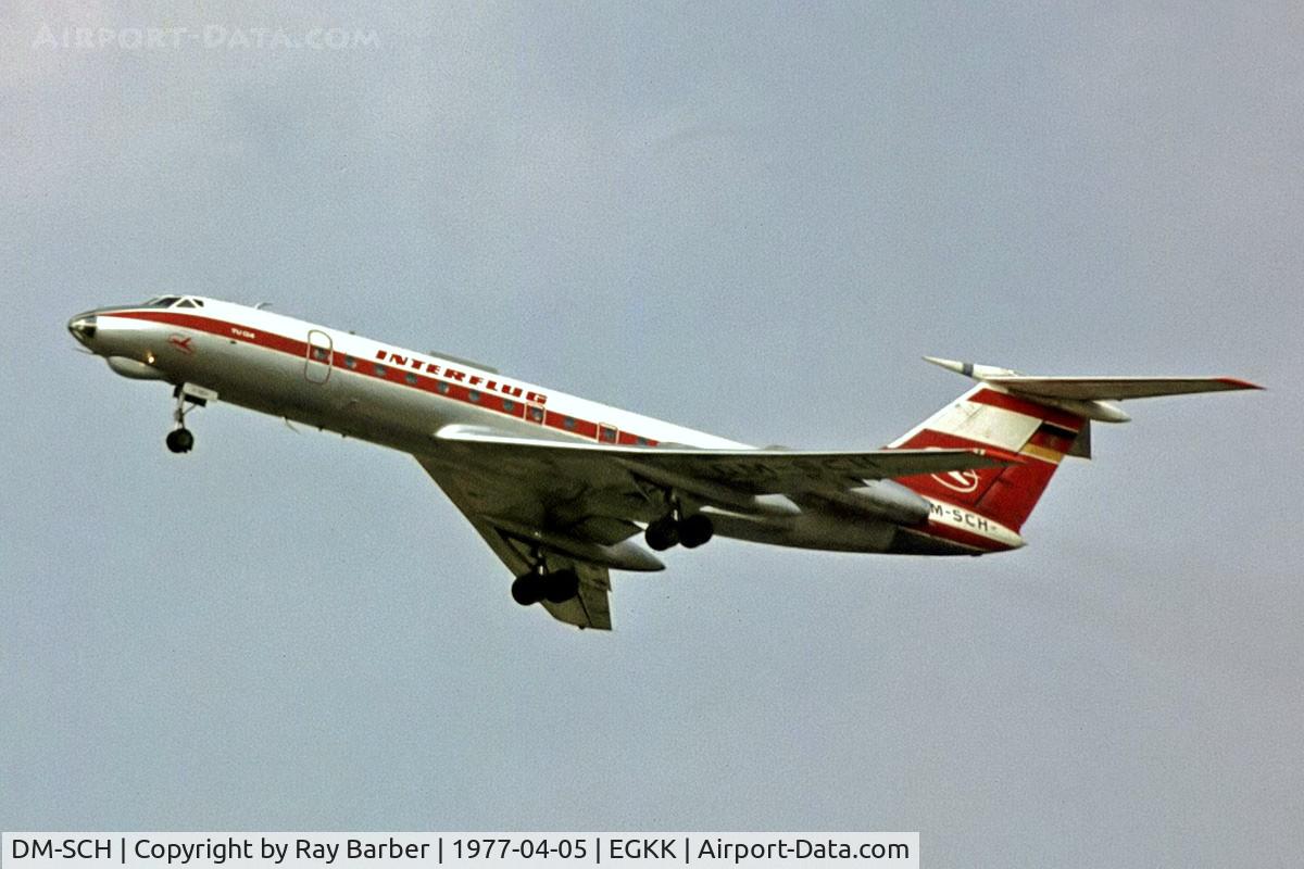 DM-SCH, Tupolev Tu-134 C/N 9350906, Tupolev TU-134A [9350906] (Interflug) Gatwick~G 05/04/1977. Taken from a slide.