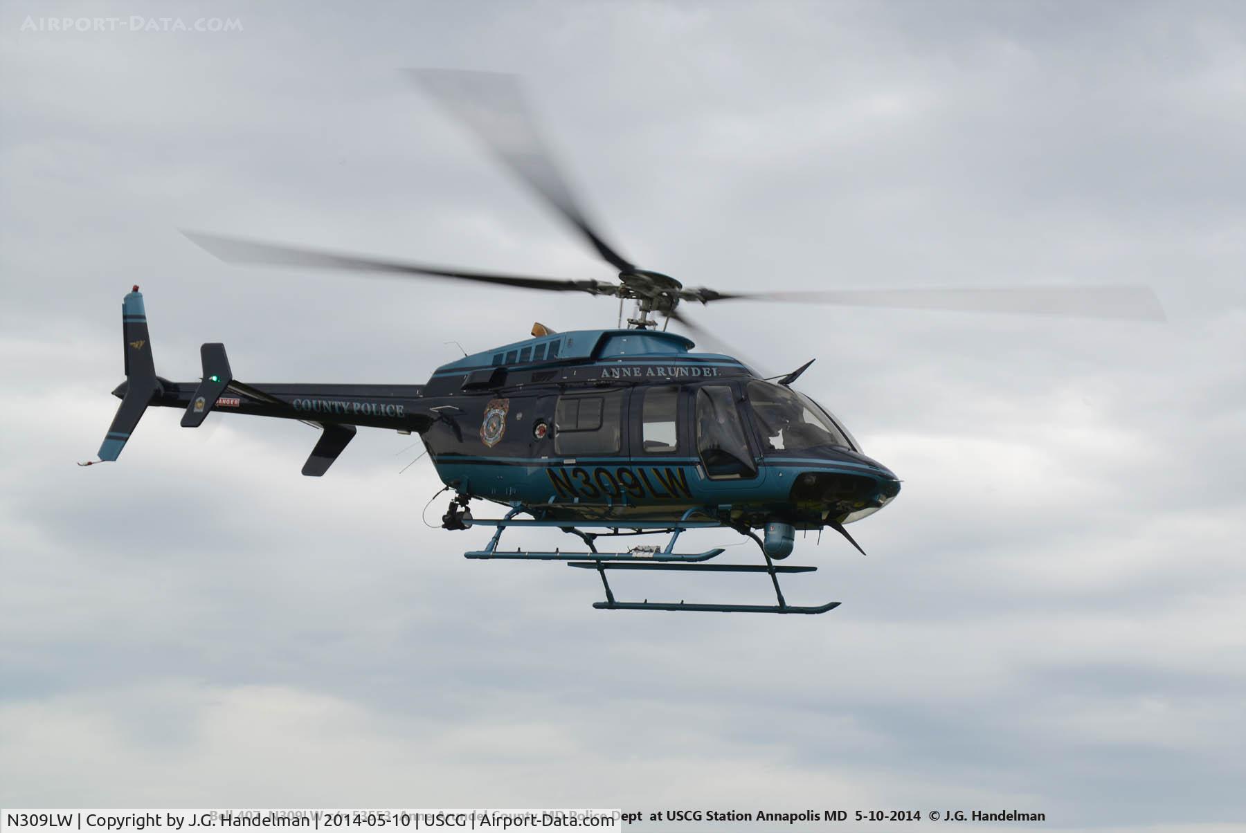 N309LW, 2003 Bell 407 C/N 53553, Anne Arundel County  407 leaving U.S. Coast Guard Station Annapolis MD.