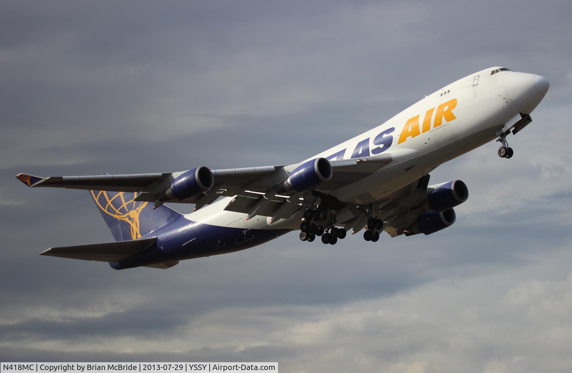 N418MC, 2002 Boeing 747-47UF C/N 32840, Atlas Air. 747-47UFSCD. N418MC cn 32840 1319. Sydney - Kingsford Smith International (Mascot) (SYD YSSY). Image © Brian McBride. 29 July 2013