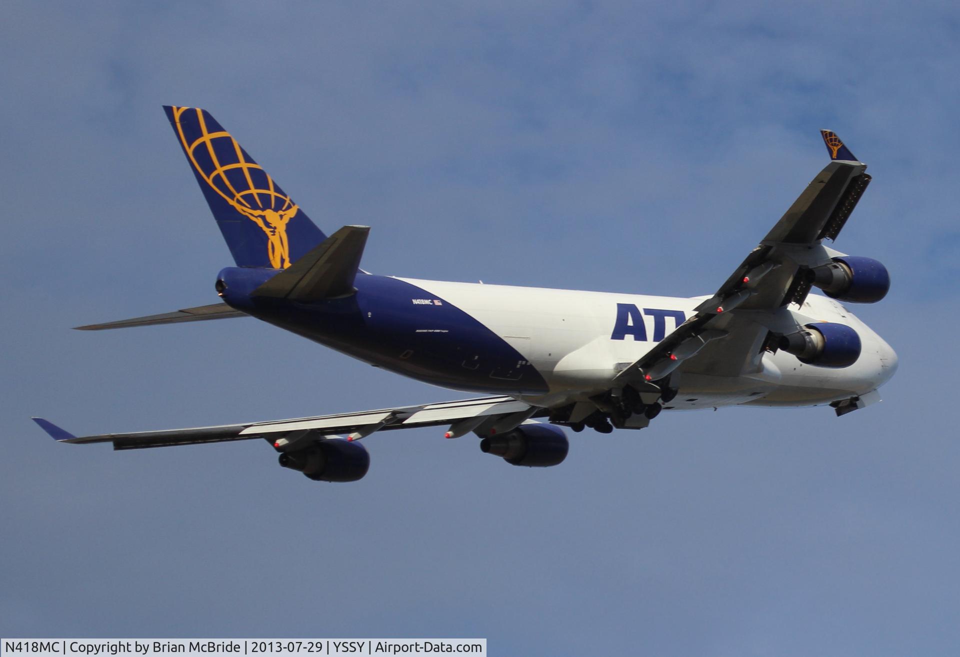 N418MC, 2002 Boeing 747-47UF C/N 32840, Atlas Air. 747-47UFSCD. N418MC cn 32840 1319. Sydney - Kingsford Smith International (Mascot) (SYD YSSY). Image © Brian McBride. 29 July 2013