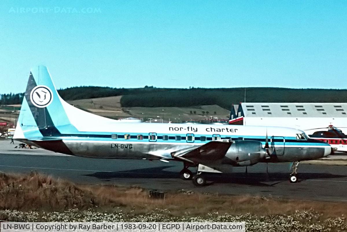 LN-BWG, Convair 580(F) C/N 42, Convair 580 [42] (Nor-Fly A/S)  Aberdeen-(Dyce)~G 20/09/1983. Taken from a slide.