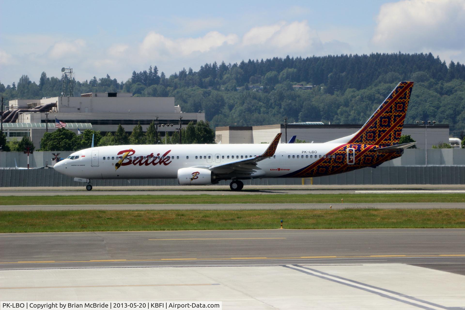 PK-LBO, 2013 Boeing 737-9GP/ER C/N 38731, Batik Air. 737-9GPER. PK-LBO cn 38731 4463. Seattle - Boeing Field King County International (BFI KBFI). Image © Brian McBride. 20 May 2013